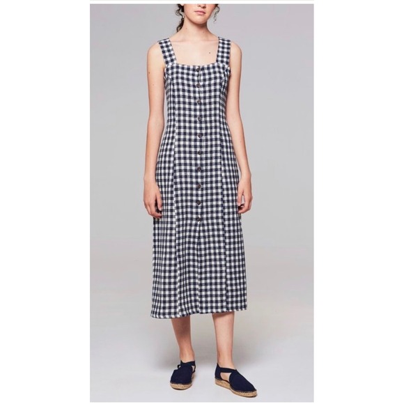 Rita Row Dresses & Skirts - RITA ROW Stefan Dress Medium Navy Blue NEW Gingham Preppy Cotton Blend Coastal